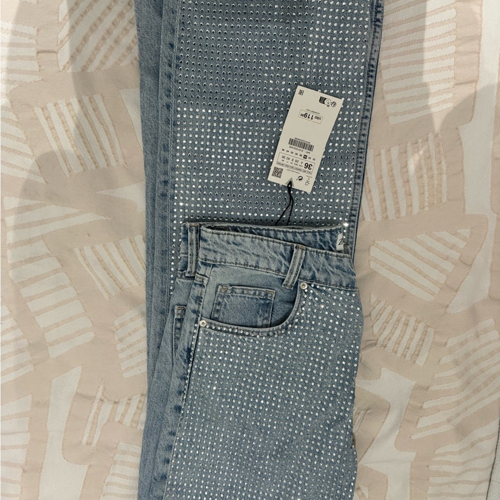 Zara Blue Flare Jeans with Silver Accents
